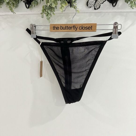 SKIMS Ultra Fine Mesh Thong Onyx Size 4X NEW - Picture 1 of 4